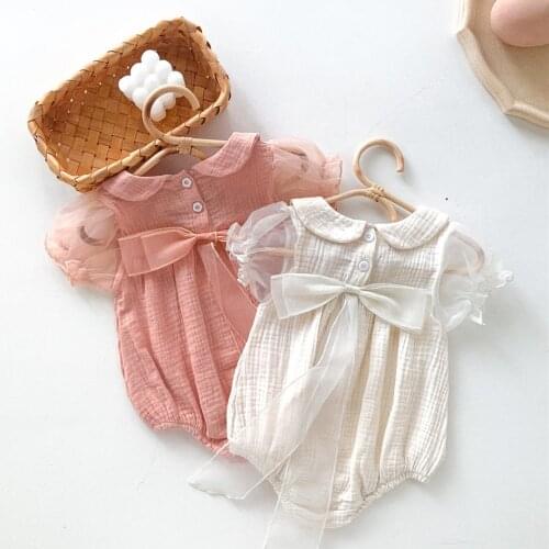 Ins Korean Style Baby Girls Bodysuit 2021 Summer New Cotton Princess Jumpsuit Short Sleeve Climbing Clothing Full Moon Clothes