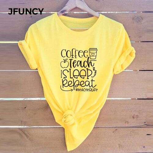JFUNCY Plus Size Letter Print T Shirt 2020 Summer Women T-shirts Female 100% Cotton Short Sleeve Tees Top Woman Casual Tshirt
