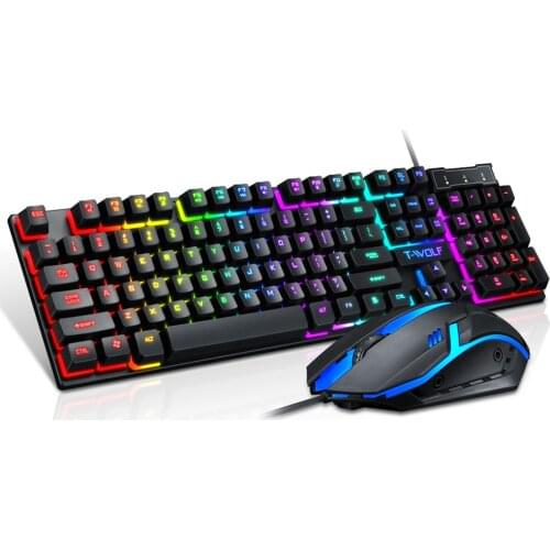TF200 PC Keyboard Mice USB Wired Gaming Office Ergonomic Keyboard Mouse Rainbow RGB Back Light Keyboard Mouse Mice Combos Set