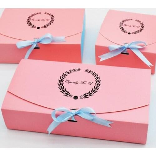 10 Pcs Packing Cake Boxes Packaging With Ribbon Wedding Gift Box Party Favor Present Kraft Paper Box For Food Candy Cookies