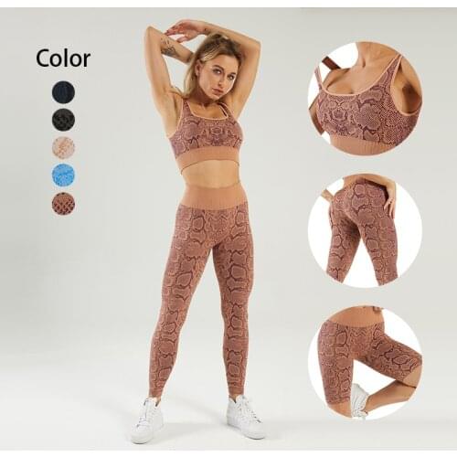 Seamless Yoga Sport Suits For Women Snake Printed Gym Clothes Sets Crop Top Leggings/Workout Shorts Fitness Tracksuit Female