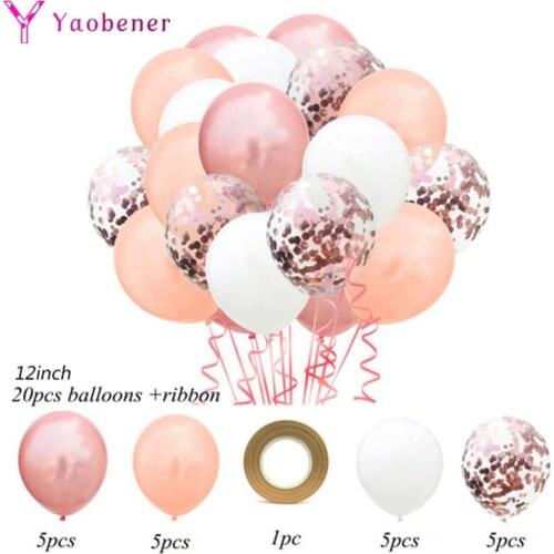 21pcs Rose Gold Confetti Balloon Happy Birthday Party Decorations Adult Kids Boy Girl Baby Shower Wedding Globos 1st 2 3 10 30