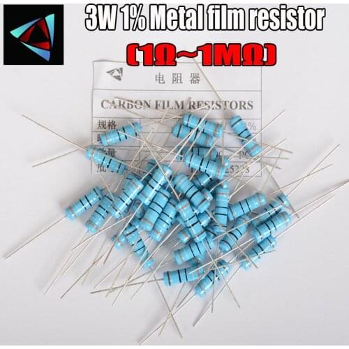 10pcs 3W Metal Film Resistor 1% 1R ~ 1M 1R 4.7R 10R 22R 33R 47R 1K 4.7K 10K 100K 1 4.7 10 22 33 47 4K7 ohm