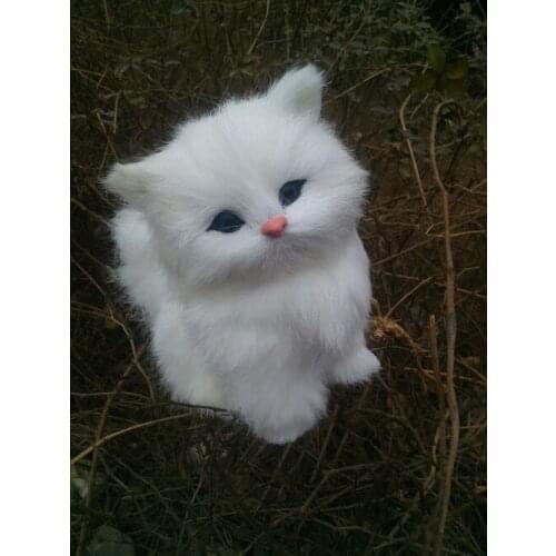 Simulation white cat model,polyethylene&furs 16x15cm sounds miaow cat prop.home decoration toy Xmas gift w4178