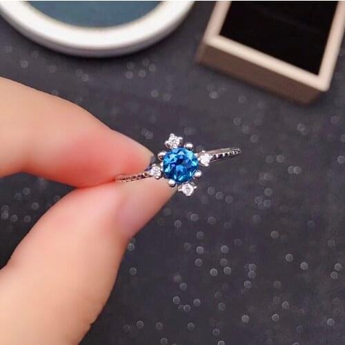 Fashion Silver Topaz Ring for Young Girl 5mm Natural London Blue Topaz Silver Ring 925 Silver Blue Topaz Jewelry