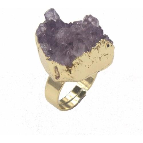 Trendy-beads Light Yellow Gold Color Resizable Irregular Shape Natural Purple Amethysts Ring Fashion Jewelry