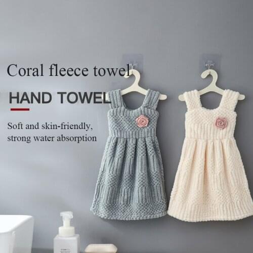 Soft Coral Fleece Cute Hand Wipe Towel Thick Absorbent Skirt Hanging Handkerchief with Hanger Quick-dryi Towel Kitchen Supplies