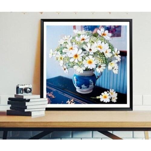 50x50cm Potiche gerbera Ribbon embroidery kit stain painting set handcraft kit DIY handmade needlework art home decor