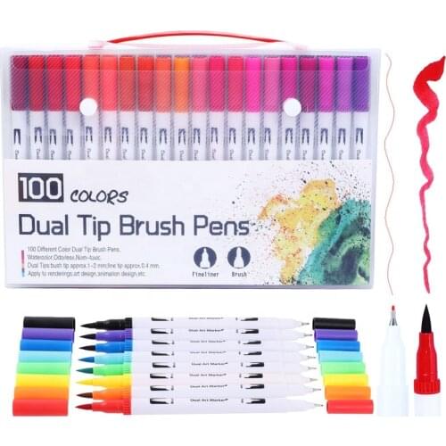 Double Head Watercolor Pens Set Soft Felt Brush Tips Pen Fineliner Art Markers Drawing Liner Graffiti School Supplies Stationery
