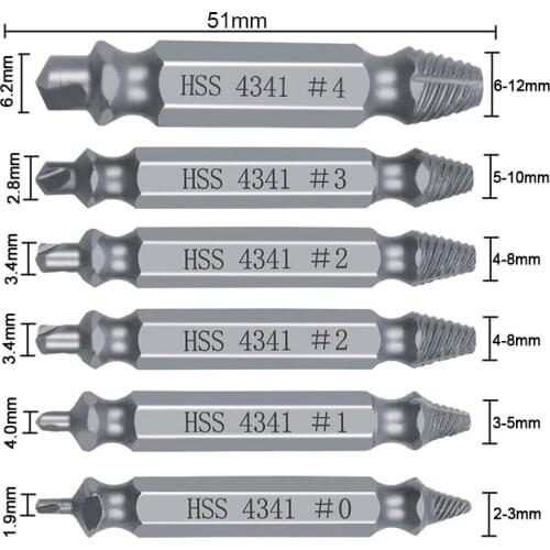 6pcs/lot Damaged Screw Extractor Drill Bit Set Stripped Broken Screw Bolt Remover Extractor Easily Take Out Demolition Tools New