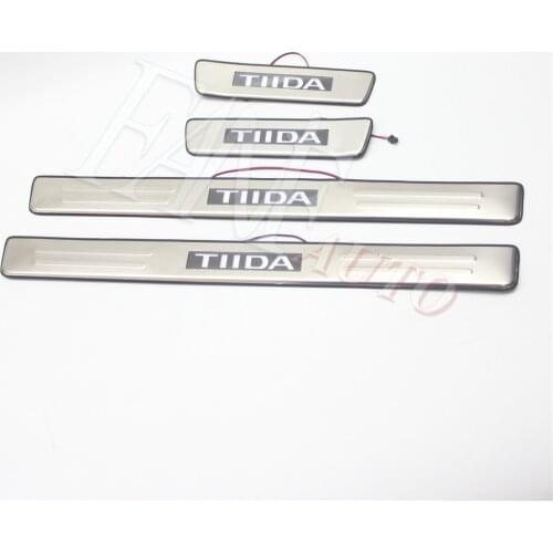 Stainless Steel Led Door Sill Scuff Plate Guard Sills Protector Trim For Nissan Tiida 2004-2012 C11