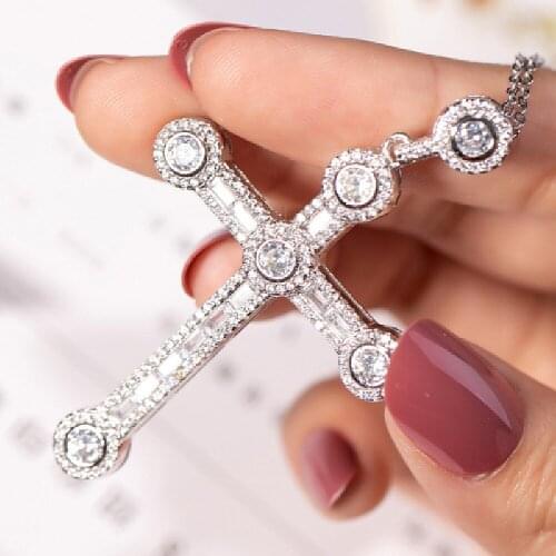 New 925 Silver Exquisite Bible Jesus Cross Pendant Necklace for women men Crucifix Charm Simulated Platinum Diamond Jewelry N027