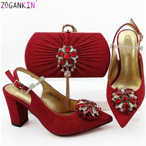 New Arrival Mature African Matching Sandals and Purse Set for Wedding Woman Nigerian Shoes and Bag Set with Shinning Crystal