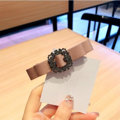 Korean New Cloth Bow Hairpins Hair Pins Clip Czech Crystal Rhinestone Headpiece for Women Girls Statement Jewelry Accessories