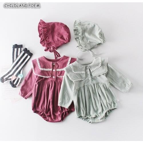 Baby Girl Clothes Autumn Newborn Baby Romper Girl Jumpsuit With Hat Lace Ruffle Baby Girl Romper 100% Cotton Infant Baby Clothes