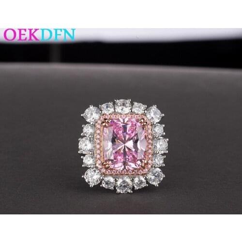 OEKDFN 12*10MM AAAAA Zircon 925 Sterling Silver Ring For Women Shiny White Pink Cirton Gemstone Wedding Jewelry Womens Rings