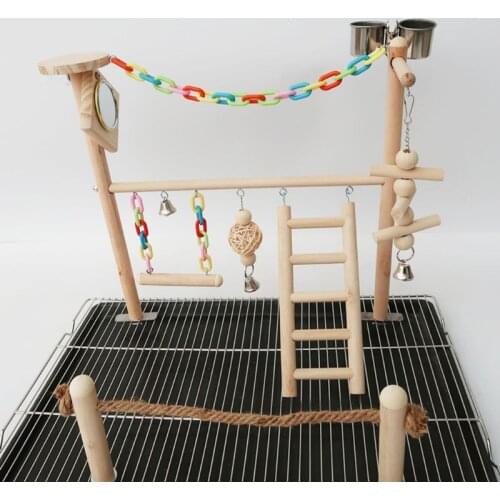 Parrot Bird Play Stand Cockatiel Playground Wood Perch Gym Ladder Feeder Cups HX6D