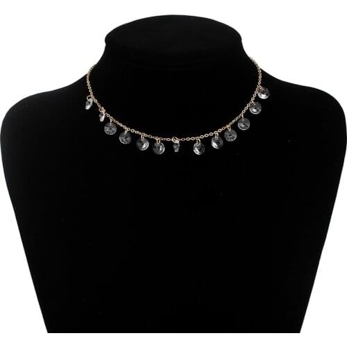 Poputton Unique Transparent Glass Crystal Necklace for Women Fashion Trendy Boho Gold Color Chain Necklace Jewelry