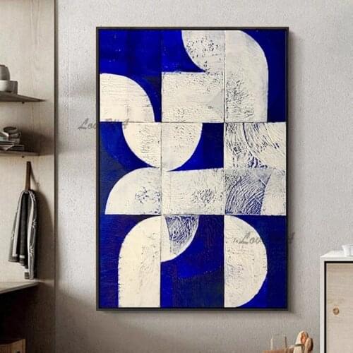 Easy Modern Wall Art Home Decoration On Canvas New Arrival Geometric Color Abstract Painting With White And Blue No Framed