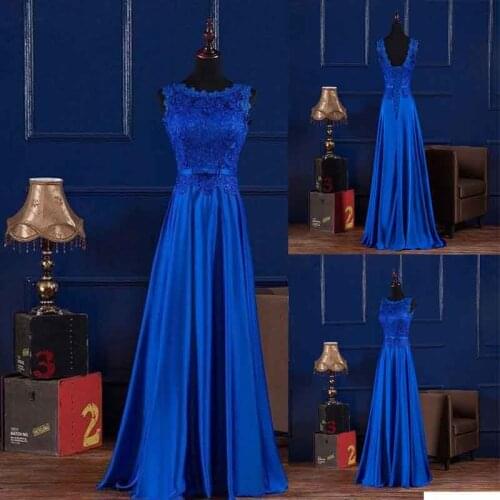 Simple Evening Dresses Scoop Neck Sleeveless Formal Party Gowns Lace Satin A-line Evening Gowns for Women Vestidos De Fiesta