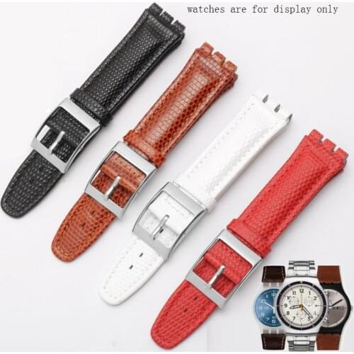 YOPO Genuine Leather watchbands 17mm 19mm black red white brown wristband for swatch mens and womens watch chain Gift tool
