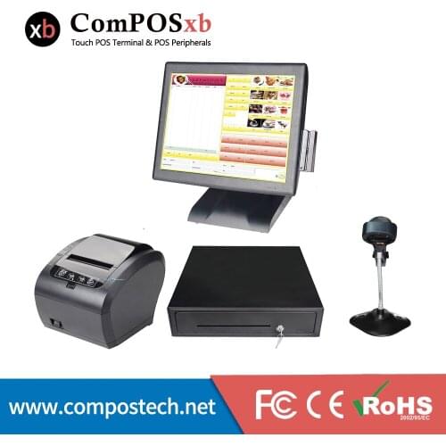 Touch screen epos system restaurant cash register all in one pc with card reader 80 mm printer Retail restaurant cash receipt