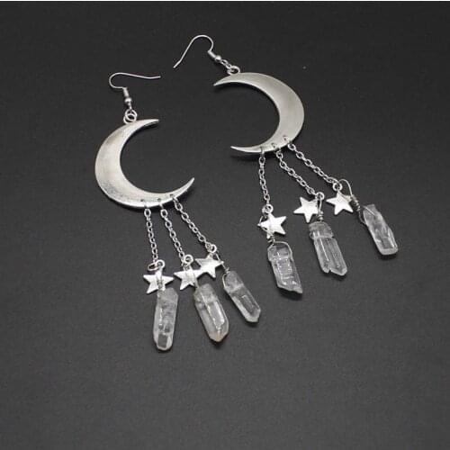 Artificial quartz crystal crescent earrings, star-moon earrings, gothic accessories mysterious simulation crystal jewelry earrin