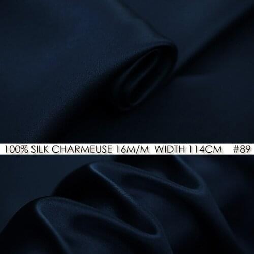 CISULI 100% SILK CHARMEUSE SATIN Fabric 114cm width 16momme Pure Mulberry Silk Fabric Wedding Dress Fabrics NavyBlue NO 89