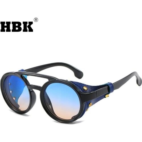 HBK New Round Cool Rivet Sunglasses For Men Women Vintage Steampunk Personality Sun Glasses Brand Design High Quality UV400