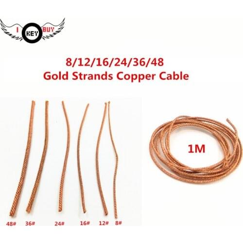 1M Length Speaker Lead Wire 8/12/16/24/36/48 Strands Braided Copper Cable DIY Repair for 6.5" 8" 10" 12" 15" Inch Subwoofer Gold