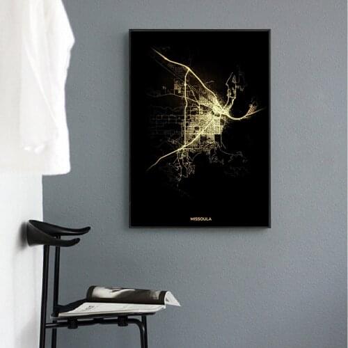 World Famous City Night View Lighting Heat Black Gold Map Traffic Highway Canvas Decoration Painting Poster Home Personality Dec