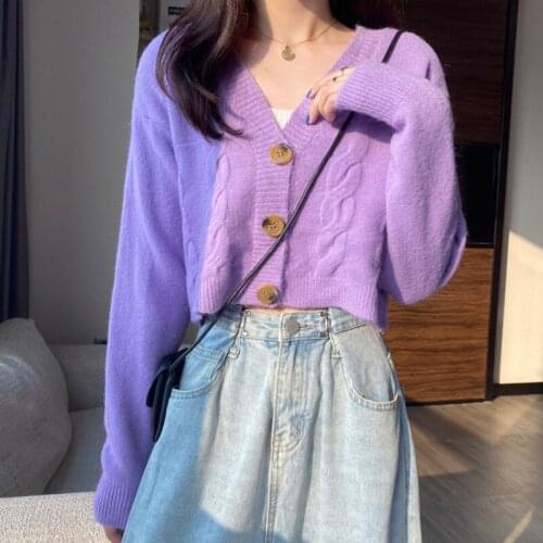 Womens Fashion Short Cardigan Sweater V-neck Jacket 2021 New Korean Version Of Knitted Top Coat Trend Net Red Trend Fmelae