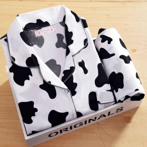 Womens Pajamas Female Summer Autumn New Style Womens Casual Fold-Down Cardigan Long Sleeve Large Size Cartoon Homewear