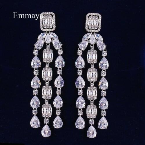 Emmaya Hot Bohemian Gorgeous White Drop AAA Zirconia Earrings Women Fashion Tassel Jewelry Wedding Party Fascinating Ornament