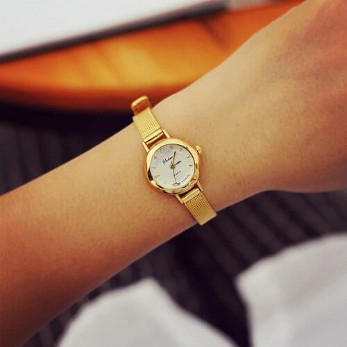 Women Small Dial Watch Elegant Gold Mesh Stainless Steel Watch For Lady Female Wrist Watch Clock Drop Shipping