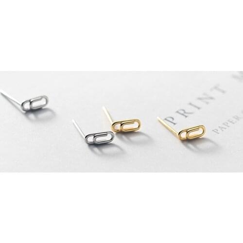 Genuine 925 Sterling Silver Earrings Personality Safety Pin Shape Stud Earrings for Women Party Unusual Geometric Ear Jewelry