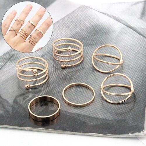 6 Pcs/Set Simple Exquisite Stack Ring Gold Silver Color Jewelry Party Rings New Fashion Female Geometric Finger Knuckle Ring