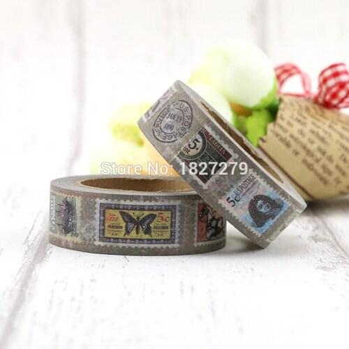 1pcs Nice Post Stamp Chop Mark Washi Paper Masking Tapes 1.5cm x 10m DIY Scrapbooking Heart Stickers Gift Wrapping Sticker
