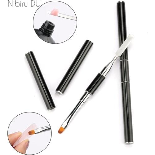 1 Pcs Black Stainless Steel UV Poly Nail Gel Brush Dual-ended Slice Shape Tool For Nail Tips Extension Building