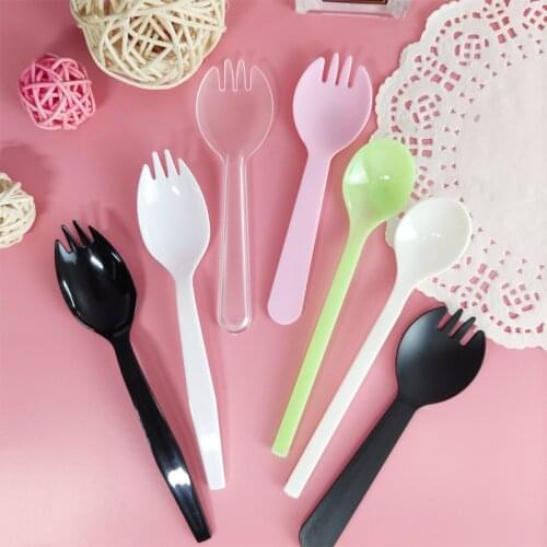 100pcs/set Disposable Plastic Spoons Forks for Cake Ice Cream Salad Fruit Dessert Soup Coffee Party Cake Baking Shop Supplies