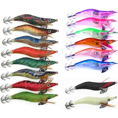 16Pcs Set Shrimp Squid Jig Fishing Lure Prawn Tackle 2.5# Hooks Bait Wood Shrimp Lure Squid Cuttlefish
