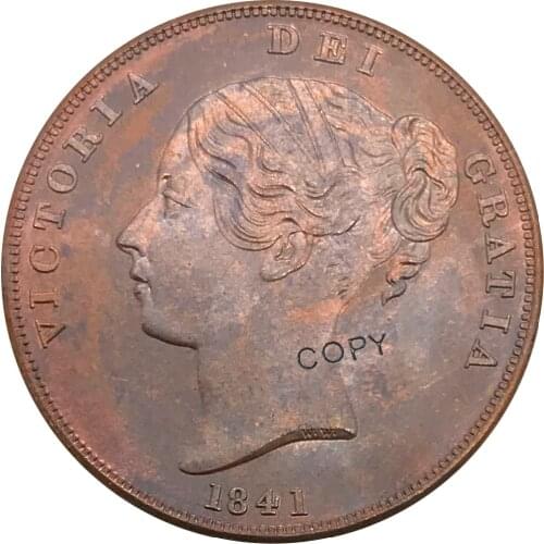 1841 United Kingdom 1 One Penny Victoria 1st portrait Red Copper collectibles Copy Coin