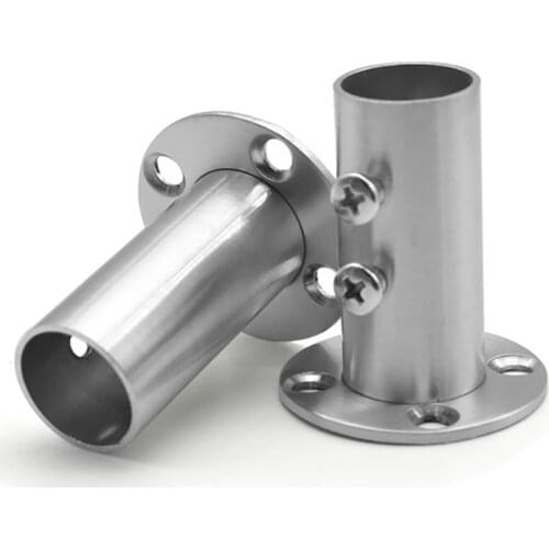 2Pcs/lots Stainless Steel Clothes Rod Pipe Seat Brackets Tube Rid Pole Socket Holder Household Wardrobe Hanging Rod Seat Support