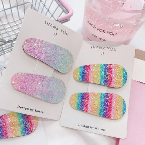 2PCS Fashion Women Wild cute rainbow color sequins hair clips clip Barrettes Female Elegant Headbands Hair Clips Lady Hairpins