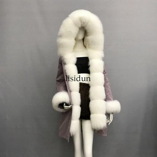 2019 natural fox fur coat Silver Fox collar plus size long winter Jacket Rex rabbit liner red fox hooded thick warm parks Disass