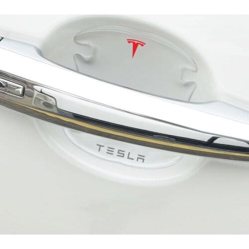 4Pcs Car Door Handle Bowl Transparent Cover Safety Warning Strip Anti-scratch Stickers For Tesla model 3 Model S Model X Styling