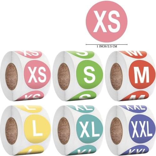 500pcs/roll 2.5 Cm Size Mark Sticker XS /S /M /L /XL /XXL Clothes Goods Size Identification Label Stickers