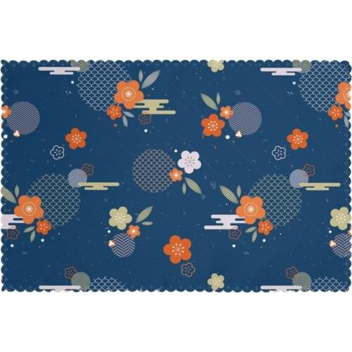 Placemat for dining table Vintage Geometric Plum Blossom Heat-resistant Kitchen Dining 6 PCS Accessories