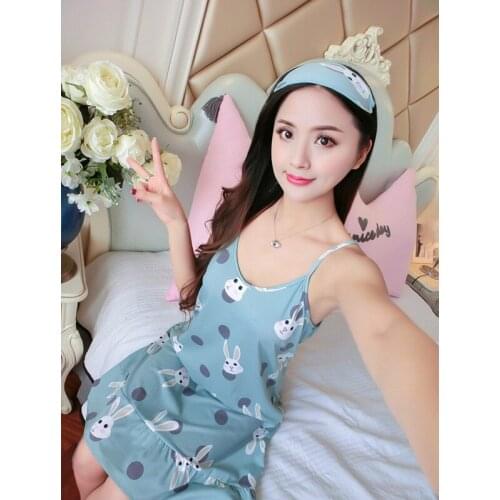 2019 Ablithe Sleeveless Sleepwear Sexy Lingerie Pijamas Female Nightgowns Cotton Sleepshirts Nightdress Women Nighties Summer