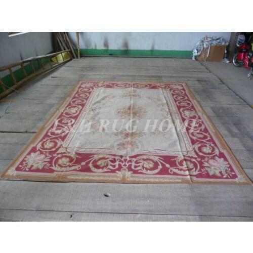 Free shipping 8'x10' French Aubusson weave rug hand woven carpet Red Feild